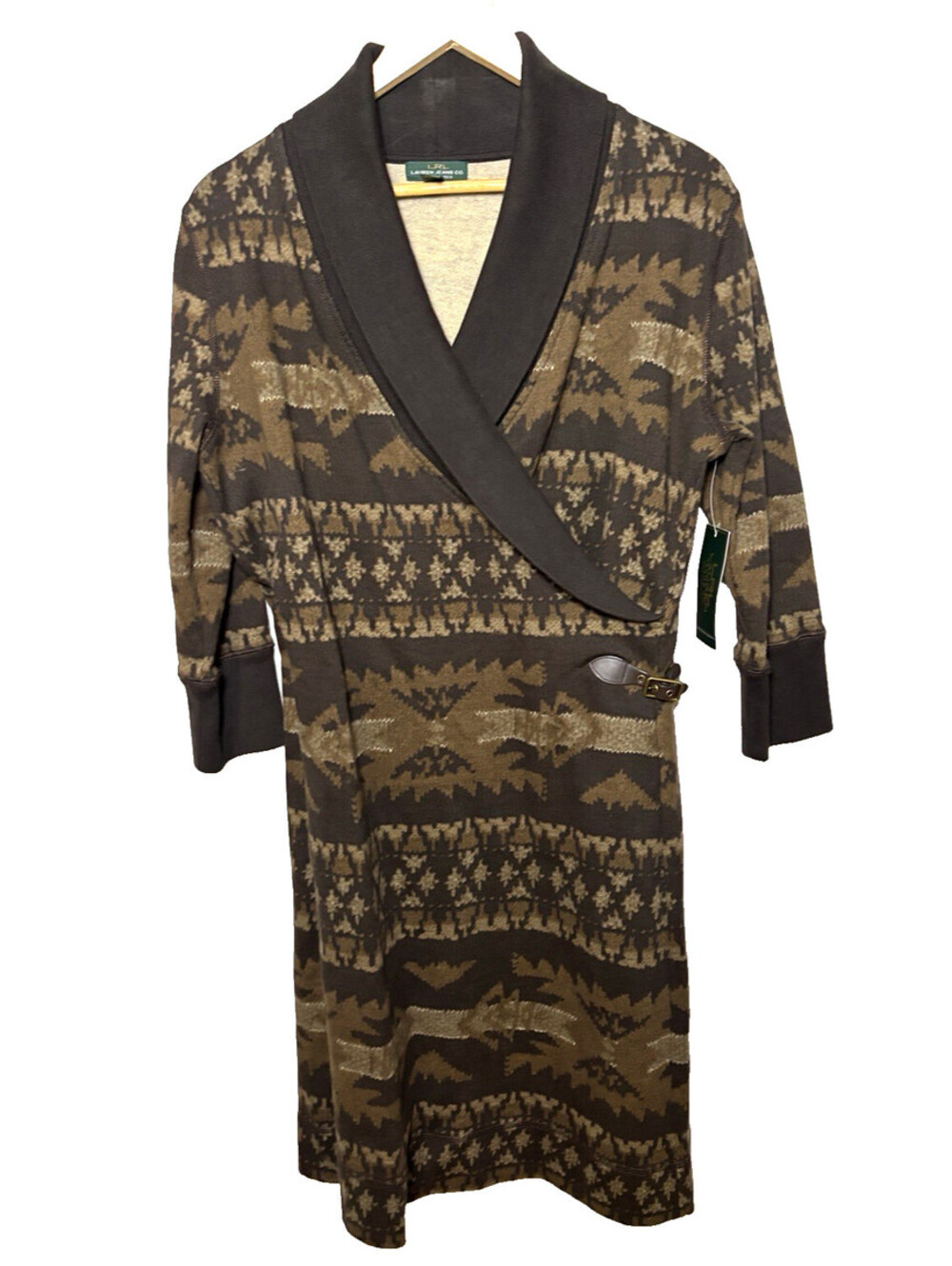 Ralph Lauren Womens Jersey Dress Med Sweater Aztec Southwest Equestrian Buckle